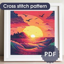 Cross stitch pattern /200x200st/ Seascape, PDF cross stitch chart, cross stitch pattern sea, cross stitch chart seascape