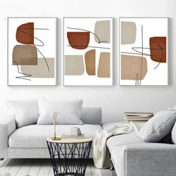 Art Poster, Abstract Printable Art, Set Of 3 Posters, Abstract Wall Art, Rust Beige Brown, Triptych, Abstract Large Art,
