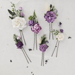 Purple set of 3 pcs/5 pcs/8 pcs/12 pcs bobby pins, Wedding hair accessories, Bridal hair pins, Flower hair piece