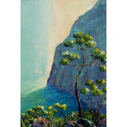 Italy Coast Painting Seacape Original Art Impressionist Art Impasto Painting Tree Painting 24"x16" by Ksenia De