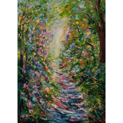 Blossom Trees Painting Spring Original Art Impressionist Art Impasto Painting 28"x20" by KseniaDeArtGallery