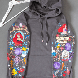 Little Mermaid Hoodie , Disney inspired sweatshirt with Ariel, Sebastian, Flounder, Ships, Custom painted gift