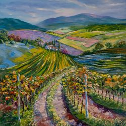 Vineyards Painting Landscape Original Art Impressionist Art Impasto Painting Tuscany Painting 24"x24" by Ksenia De