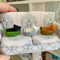 Kittens in a basket. Miniature. 1:12.