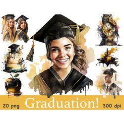 Graduation Clipart Bundle | Watercolor Digital Image