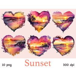 Sunset Landscape Clipart | Watercolor Beach Sublimation Design