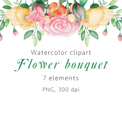 Flower bouquet Watercolor clipart, PNG