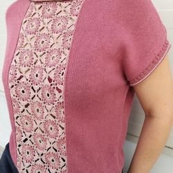 Women's lace T shirt, hand knitted crochet cotton top, openwork blouse, women's top, elegant summer blouse, cotton  hemp