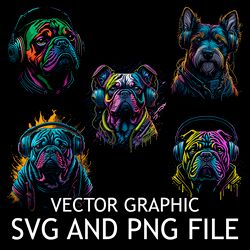 Dog Dj in Headphones 5 in 1 Vector Digital File SVG,PNG, Sublimation Download File