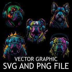 dog dj in headphones 5 in 1 vector digital file svg,png, sublimation download file