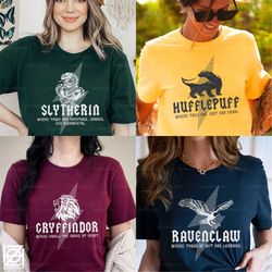 wizard house unisex matching tees, house of lion, house of badger, hogwarts house sweatshirt, yellow house shirt, green