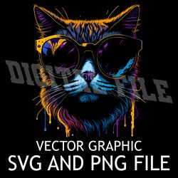 Cute Cats in Sunglasses Vector Digital File SVG,PNG, Sublimation Download File