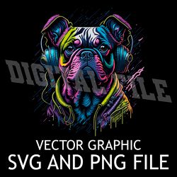 pug dog dj in headphones vector digital file svg,png, sublimation download file
