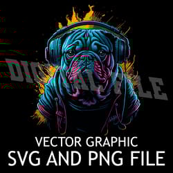 pug dog dj in headphones vector digital file svg,png, sublimation download file