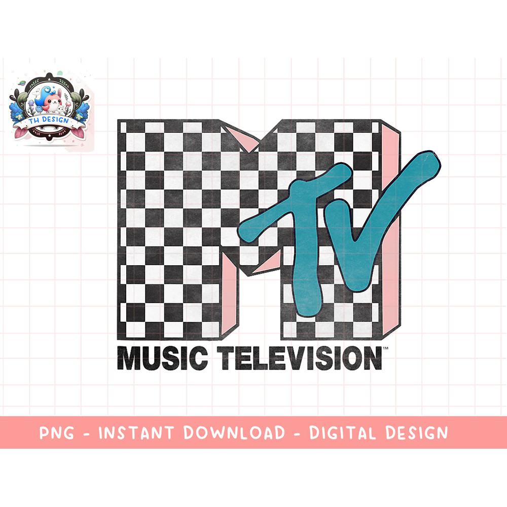 MTV Checkered Logo Pink Shadow Turquoise TV Graphic T-Shirt copy.jpg