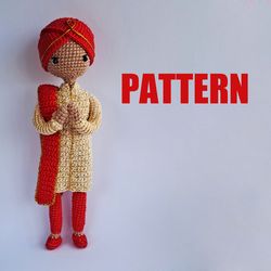 Pattern crochet Indian doll. Indian groom. Crochet Indian boy. India doll