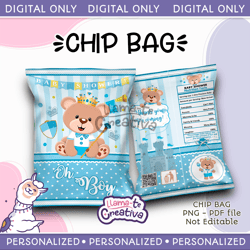 Teddy Chip Bag, Baby Party Favors, Baby Shower Boy Chip Bags, Digital, Printable, Instant download