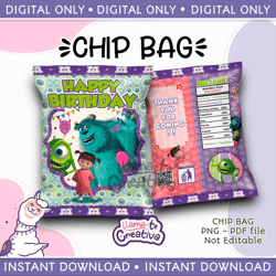 Monster Chip Bag, Instant Download, not editable
