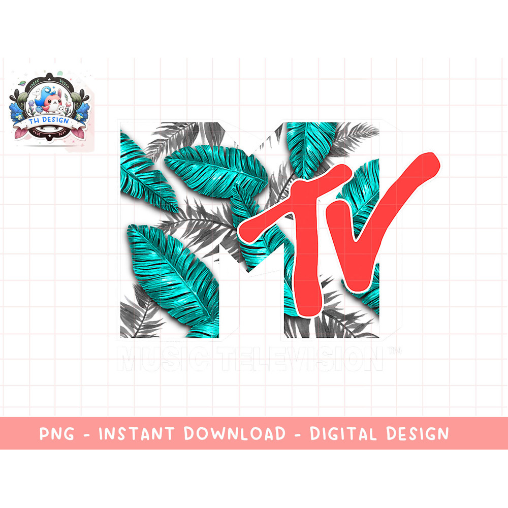 MTV Tropical Neon Turquoise Leaves Logo Grahic T-Shirt copy.jpg