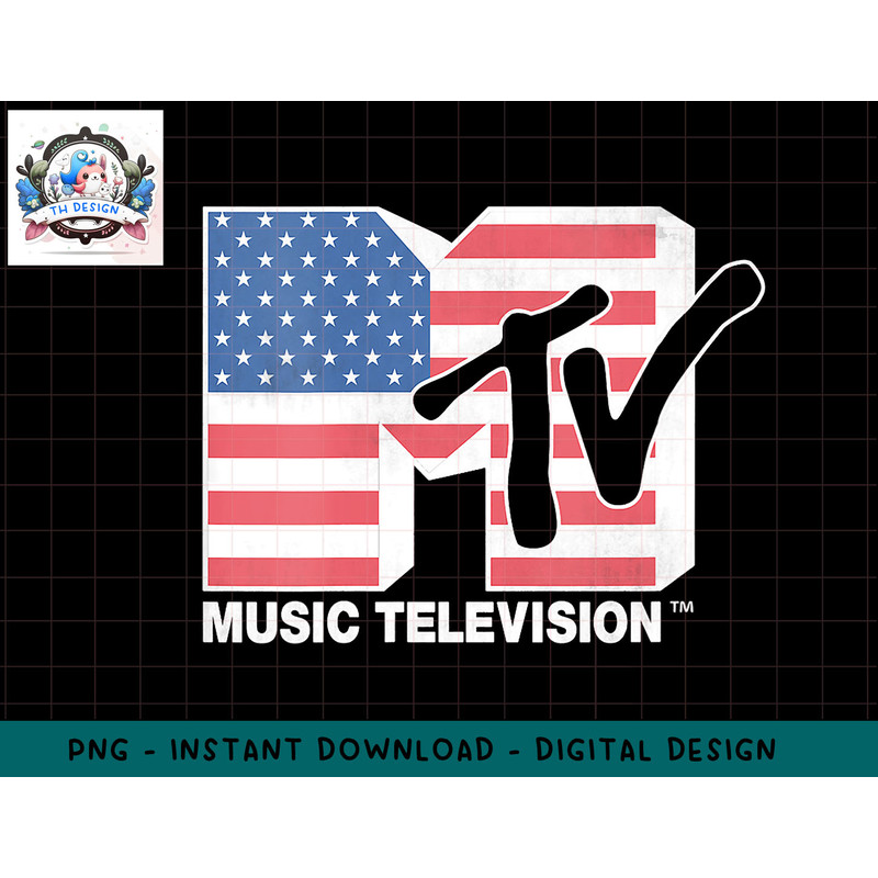 Womens MTV Logo USA Flag V-Neck T-Shirt copy.jpg