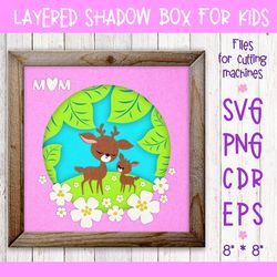 Mother Deer with a Fawn | Shadow Box SVG template