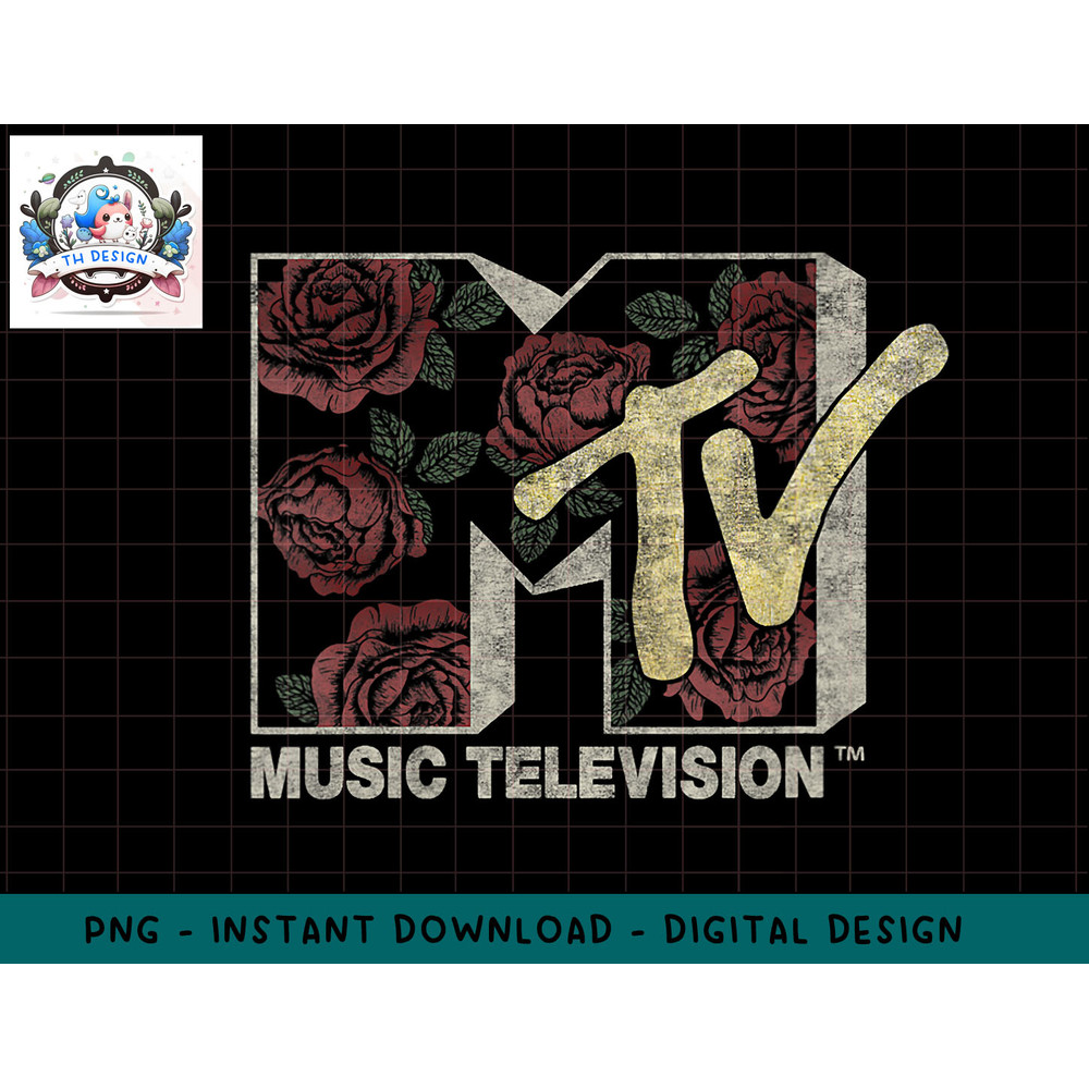 Womens MTV Rose Floral Music Television Logo V-Neck T-Shirt copy.jpg