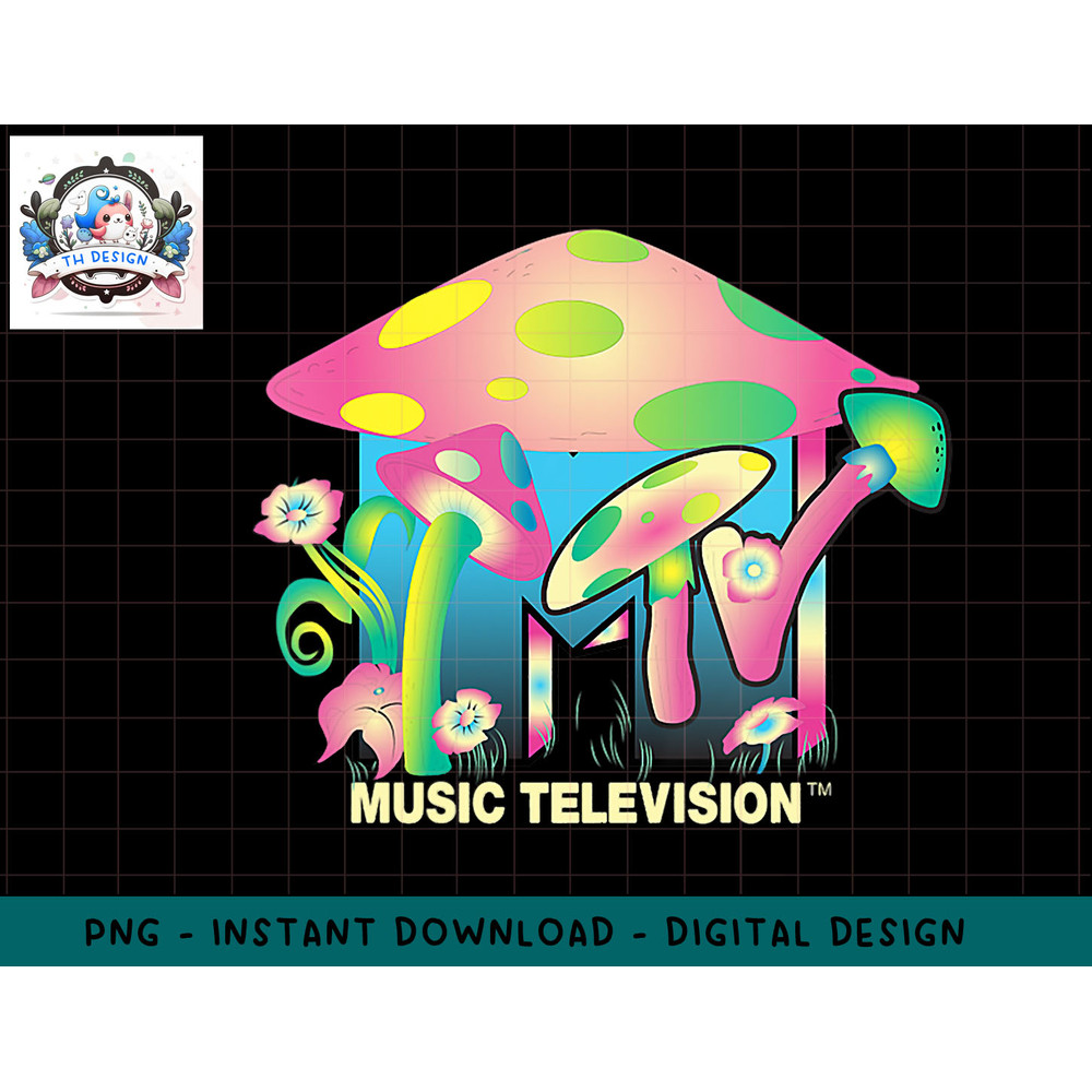 Womens Mushroom With Classic MTV Logo V-Neck T-Shirt copy.jpg