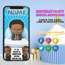 boss baby video invitation, personalized animated invitation, boss baby boy invitation, boss baby digital invitation
