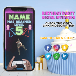 gamer invitation, video game birthday invitation, gaming party invitation, video gamer digital party evite , video game