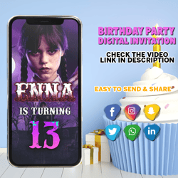 Wednesday Addams Birthday Party Video Invitation, Wednesday Animated Invite Video, Digital Custom Invite, Birthday