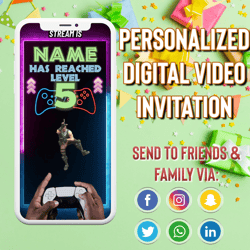 gamer invitation, video game birthday invitation, gaming party invitation, video gamer digital party evite , video game