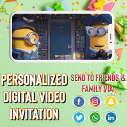 the rise of the gru birthday invitation, premium minions birthday invitation, premium edition