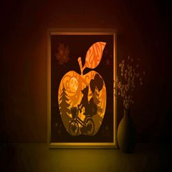 fox rides bike shadow box svg template, funny animal papercut lightbox cricut svg, 3d layered apple paper cut light box