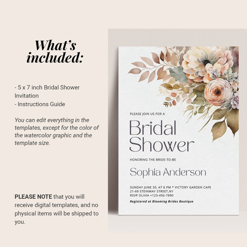 Bridal Shower Invitation Template, Wildflower Bridal Shower Invite, Editable Florals wedding invitation Download, Canva (2).jpg