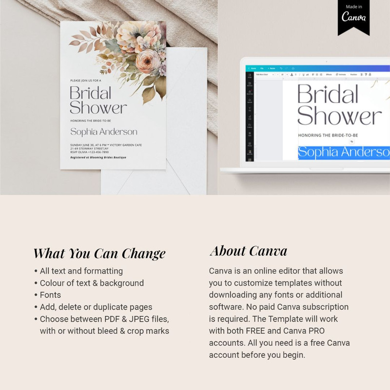 Bridal Shower Invitation Template, Wildflower Bridal Shower Invite, Editable Florals wedding invitation Download, Canva (3).jpg