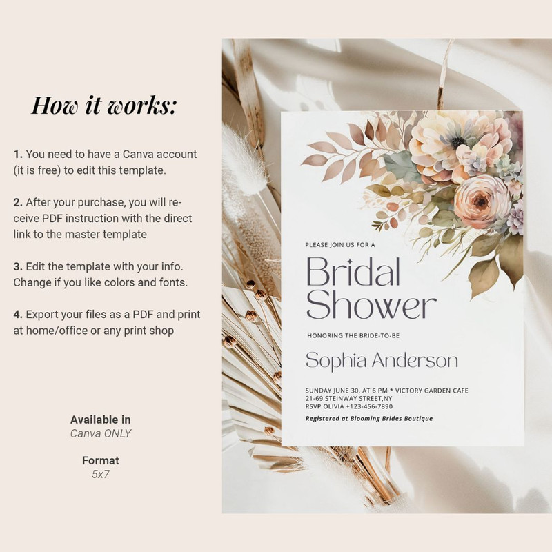 Bridal Shower Invitation Template, Wildflower Bridal Shower Invite, Editable Florals wedding invitation Download, Canva (7).jpg