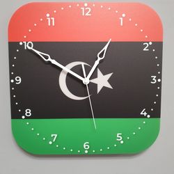 Libyan flag clock for wall, Libyan wall decor, Libyan gifts (Libya)