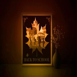 back to school shadow box svg template, children papercut lightbox cricut svg, 3d layer autumn maple leaf paper cut ligh