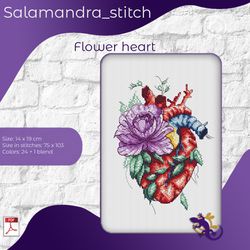 Heart in flowers, Cross-stitch heart, man, organs, inner world