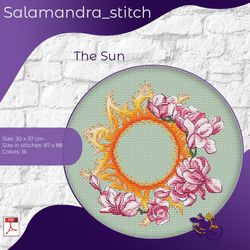 The sun, flowers, Cross stitch, magnolia