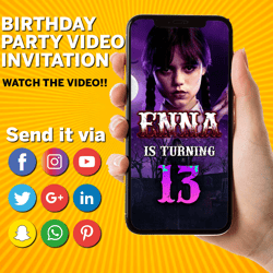 Wednesday Addams Birthday Party Video Invitation, Wednesday Animated Invite Video, Digital Custom Invite, Birthday