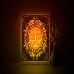 zodiac libra shadow box svg template, astrological signs papercut lightbox cricut svg, 3d layered paper cut light box dx