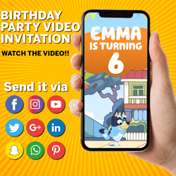 Bingo video invitation, Bingo birthday party video invitation, Bingo digital,bingoevites, Bluey video invitation