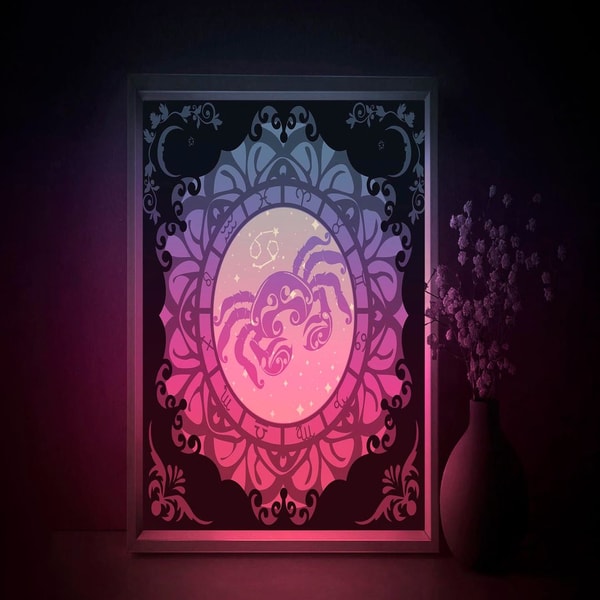 Cancer Shadow Box Zodiac Cancer Shadow box SVG Template, Astrological Signs Pa - Inspire ...
