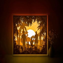 family portrait shadow box svg template, palm beach papercut lightbox cricut svg, 3d layered paper cut light box dxf pap