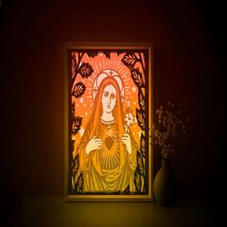 ave maria shadow box svg template, mary virgin papercut lightbox cricut svg, 3d layered christian paper cut light box dx