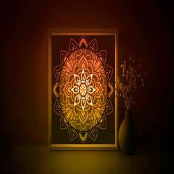 mandala shadow box svg template, pattern papercut lightbox cricut svg, 3d layered flower paper cut light box dxf papercr