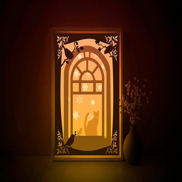 Window Shadow box SVG Template, Cat and Mouse Papercut Light - Inspire ...