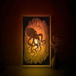octopus shadow box svg template, ocean bottom papercut lightbox cricut svg, 3d layered silhouette paper cut light box dx