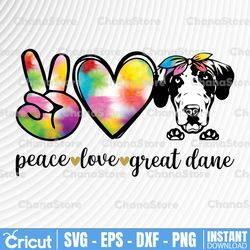 peace love great dane tie dye sublimation png digital download, great dane png, great dane sublimation download